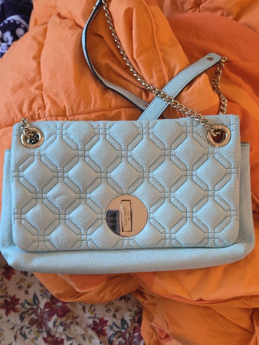 kate spade Quilted Pale Blue Shoulder Bag with Gold Hardware - Picture 6 of 13